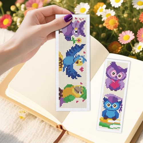 INFUNLY 6 Set Colorful Bird Cross Stitch Bookmark Kit Owl Parrot DIY Embroidery Bookmarks for Readers 22x8cm/8.67x3.14 Handmade Cross Stitch Bookmarks with Thread Kit Gifts for Book Lovers Adults - style: Colorful Bird