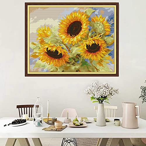 Svarog Stamped Cross Stitch Kits Beginners Full Range of Embroidery Patterns Starter Kits for Adult or Kids DIY Cross Stitches Needlepoint Kits 14CT-Sunflower 18.9x14.96 inch - color: Sunflower 18.9x14.96 inch