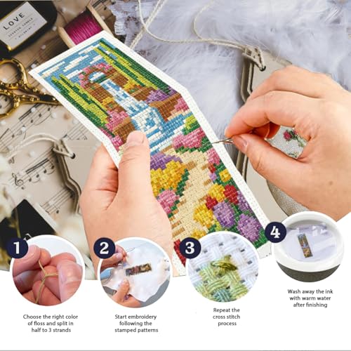 INFUNLY 6 Set Colorful Garden DIY Cross Stitch Bookmark Kits for Adults Rose Sunflower Counted Cross Stitch Kit with Instruction Flowers Stamped Embroidery Bookmark Kit for Book Lovers Readers Gift - style: Garden