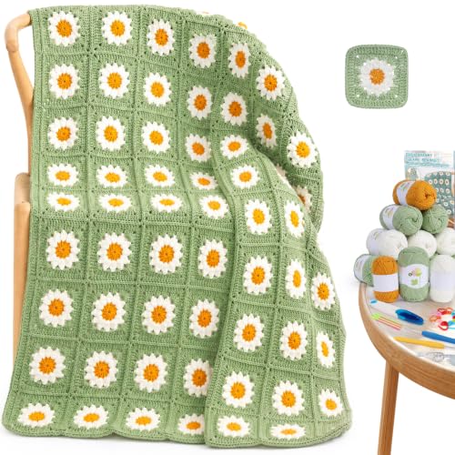 Coopay Crochet Kit for Beginners Adults, Large Granny Square Blanket Kit - color: Upgrade-Large-green