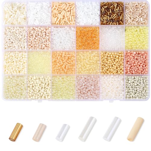 7500Pcs White Glass Seed & Tube Bugle Beads Kit for Embroidery and Craft - color: B-White