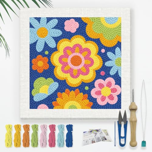DOODLREAM Colorful Flowers Punch Needle Kit for Beginner 9.4" x 9.4" - color: Flowers