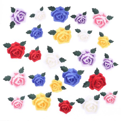 24Pcs Embroidered Patches, Flower Sew on/Iron on Patch Applique Repair Patches for Clothes, Jackets, Jeans, Backpacks - color: 24PCS Rose Flower Set