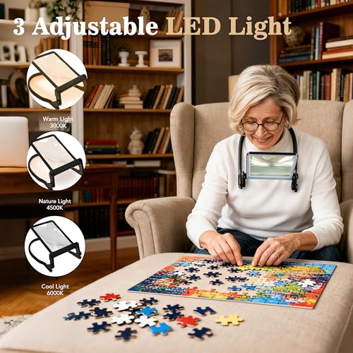 Magnifying Glass with Light for Reading,Rechargeable Hands Free Magnifier