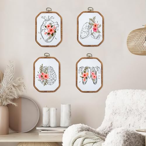 ORIGACH 4 Set DIY Organ & Flowers Embroidery Kit for Beginners Adults - style: Human Organ with Flowers