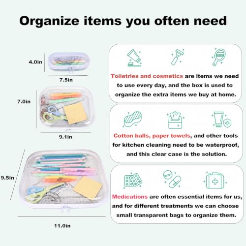 Clear Hard Shell Zipper Case,3PCS Transparent Clear Zipper Pouches,Hard Side Plastic Case Set,Portable Travel Storage Organizer Bins - color: 3PCS-LMS