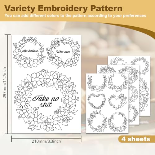 18Pcs Floral Wreath Flower Water Soluble Hand Sewing Stabilizers - style: Floral Wreath