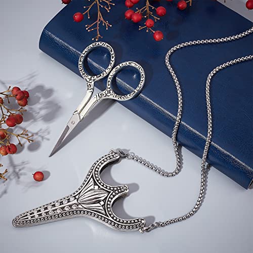 SUNNYCLUE Stainless Steel Sharp Tip Sewing Scissors with Sheath Chain Cutter Safety Precision Detail Embroidery Scissors with Cover Handcraft Art Work DIY Tool for Fabric Paper Cutting Craft - color: Antique Silver-1pc-sewing Scissors With Cover