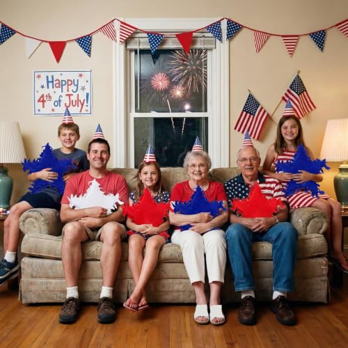 Weysat 6 Sets Patriotic Star Fleece Tied DIY Pillow Craft Kits Independence Day USA 4th of July Red White Blue 250th Fleece Tied Pillow Craft for Fourth of July Memorial Day Party Favor - style: Patriotic