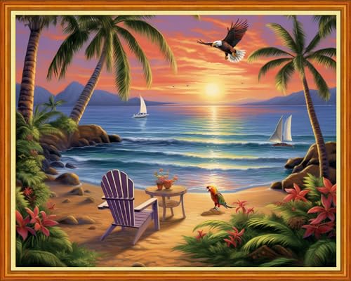 Dooxvey Cross Stitch Kits for Adults Beginners,Full Range of Cross-Stitch Stamped Kits Needlepoint Kits for Beginners Embroidery Kits 11CT Cross Stitch Patterns-Rest by the Seaside 16x20 inch - color: Artpattern09