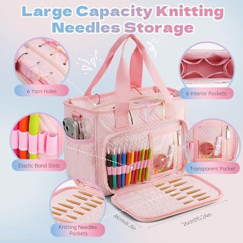 Dadanism Crochet Bag Organizer, Yarn Bag with Handle & Shoulder Strap - color: Pink