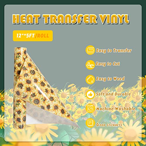 Tintnut Yellow Sunflower Heat Transfer Vinyl,12"×5ft Iron on Vinyl - color: Seamless Sunflower