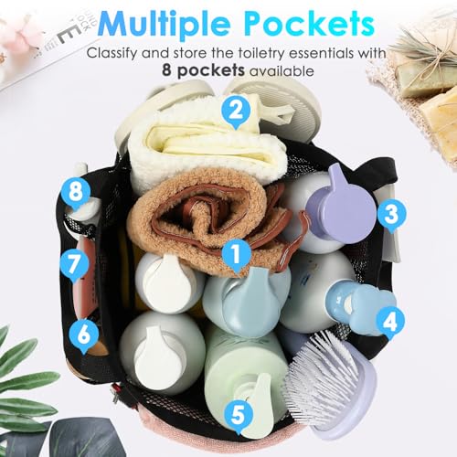 Fammart Mesh Shower Caddy Portable for College Dorm Room Essentials, Odorless Polyester Large Shower Tote Bag with Dual Handles, 8-Pocket Quick-Dry Toiletry Organizer for Travel, Beach, Camping, Gym - color: Multiple Pockets, 1 Pack - Dark Black