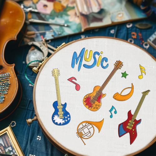BENECREAT 4 Sheets 76Pcs Music Water Soluble Embroidery Patterns, Guitar Hand Sewing Stabilizers Stick and Stitch Embroidery Paper for Embroidery Beginners, Shirts, Coats, Bags, Towels - color: Music