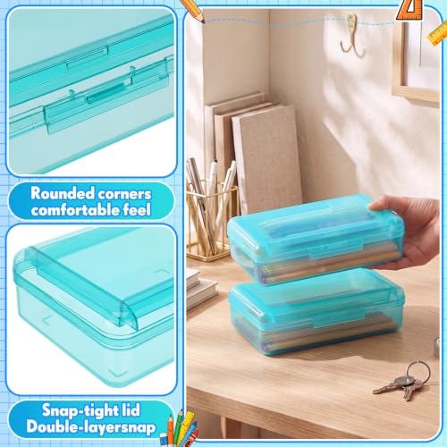 Blulu 6 Pack Double Layer Pencil Boxes Large Capacity,Teal - color: Teal