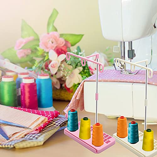 Vuzvuv 2 Pack Thread Holders, Embroidery & Sewing Machine Organizer, 3-Spool Thread Rack, Suitable for Beginners & Adults, White-Pink - color: White-pink