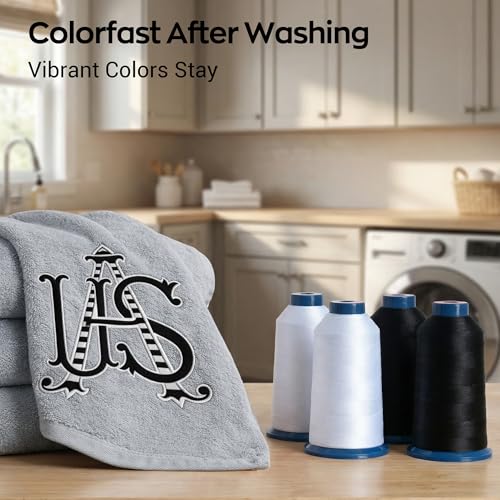 Poolin Embroidery Thread, Huge Spool Richword Selected 2 Rolls White 4000M(4374Y) 40WT Polyester Thread for All Embroidery Machines - color: 2 White
