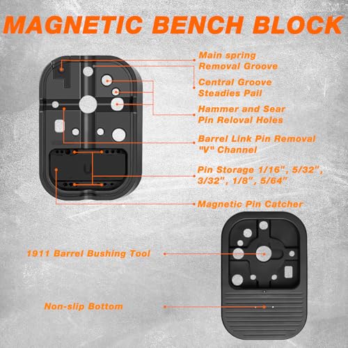 BESTNULE 26pc Roll Pin Punch Set with Bench Block & Pivot Pin Tool & Hammer - size: 26-piece set