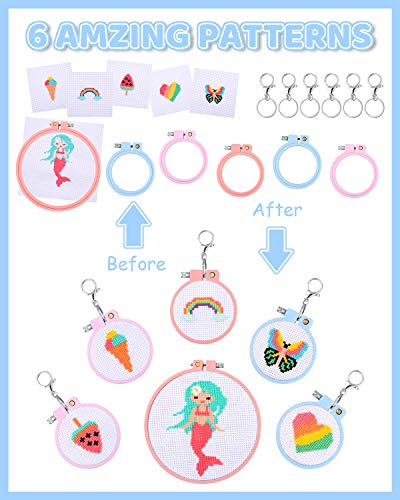 Pllieay 6 Pcs Cross Stitch Kits for Beginners for Kids 7-13 - size: Round Embroidery Hoops