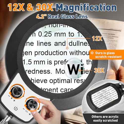 KIRKAS Magnifying Floor Lamp, 12X 30X 11.2in Stable Base Magnifier Black - color: Black, size: 12X 30X 11.2inch