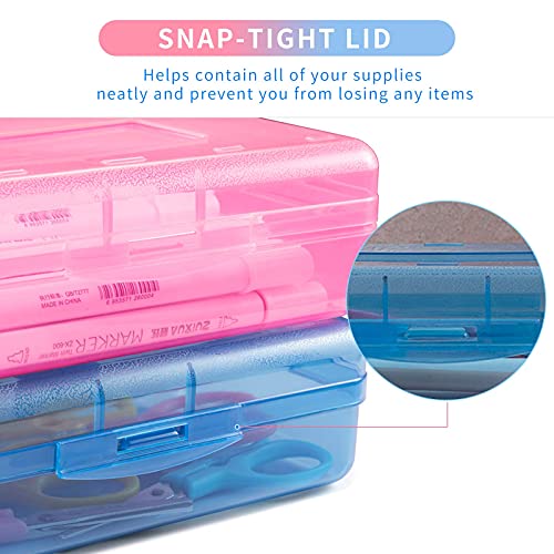 Sooez Plastic Pencil Case Box 6 Pack, Colored Large Craft Storage Bulk - color: Bright Colors