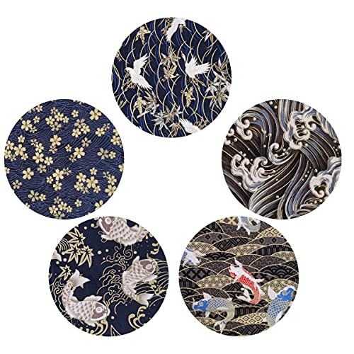 5PCS Cotton Pattern Fabric Bundles Small Flower Pattern Japanese Style Fabric for Crafts Sewing Quilting Patchwork (Gold Pink) (10 * 10 Inch) - color: Gold,pink