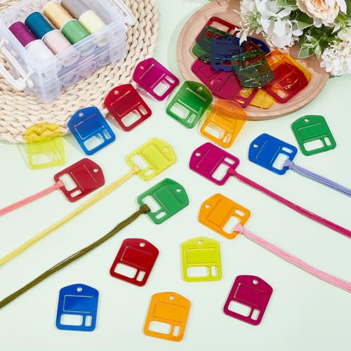 PH PandaHall 6 Colors Embroidery Floss Drops 30pcs Acrylic Embroidery Thread Bobbins Cross Stitch Thread Bobbin Winding Threads Bobbins Organizers for DIY Craft Sewing Projects Storage, 1.5x1.9 Inch - color: Yellow Red Green Blue