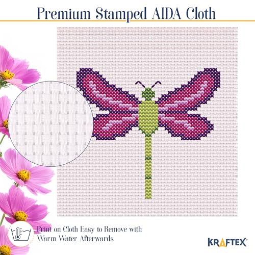 Kraftex Floral Stamped Cross Stitch Kits for Beginners - 3 Pack. DIY Embroidery Needlepoint Patterns for Adults. Easy Cross Stitch Kits for Beginners (Garden Creatures) - style: Garden Creatures