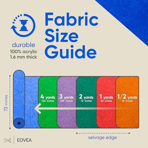 EOVEA | Acrylic Felt Fabric by The Yard | 72" Wide | 1.6mm Thick | Soft & Durable Non-Fraying Felt | for DIY Crafts, Sewing, Upholstery, Costumes & Padding(Royal Blue, 1 Yard) - color: Royal Blue, size: 1 Yard