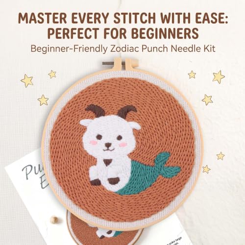 Harimau Punch Needle Kit Twelve Zodiac Signs Pattern,1Pc Embroidery Hoop, Essential Punch Needle Supplies,Ideal Punch Art for Beginners,DIY Adults Embroidery, Video Teaching - color: 65284