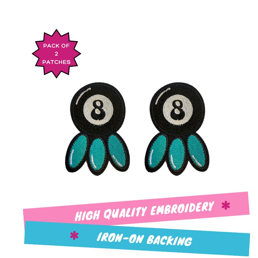 8 Ball Turquoise Patch, 1.75" x 2.5", 2-Pack, Embroidered Iron-On for Hats, Bags, Jackets - color: 8 Ball Turquoise
