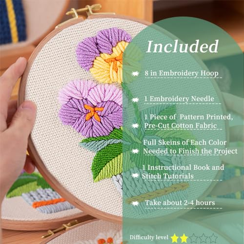 FONNUY Embroidery Kit for Beginners，3D Plants Flowers Pre-Stamped Pattern Kits Brightly Colored for Adults with Hoop (Purple Orchid) - color: Purple Orchid