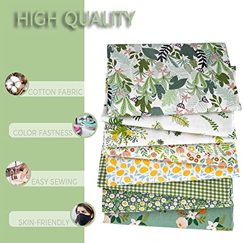 Aubliss 8pcs Fat Quarter Fabric Bundles 20'' x 20'' Cotton Craft Fabric - color: Green Floral