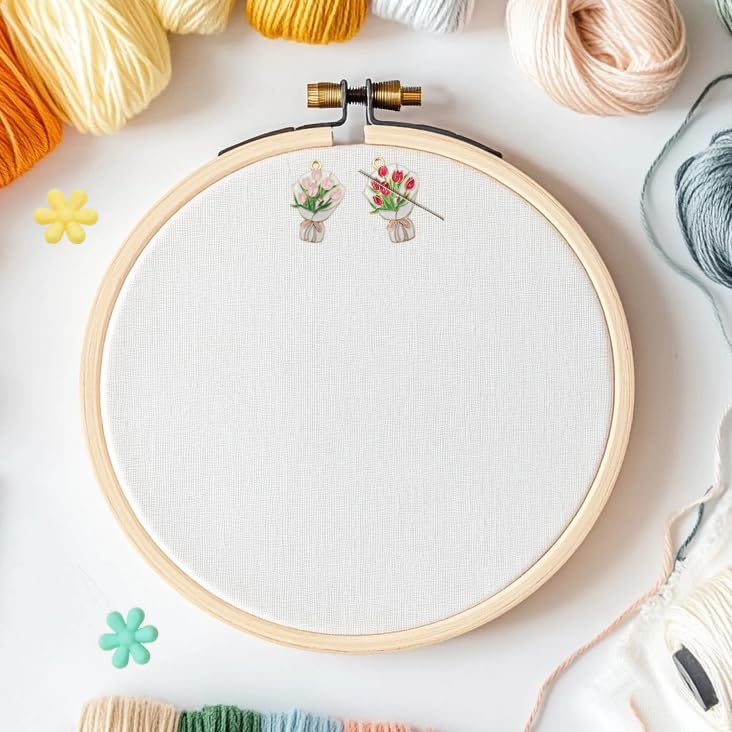 2 Pcs Needle Minders and,Needle Threader, Magnetic Needle Keeper,Cross Stitch Embroidery Hand Sewing Needlework Tools (Tulip Bouquet) - color: Tulip Bouquet