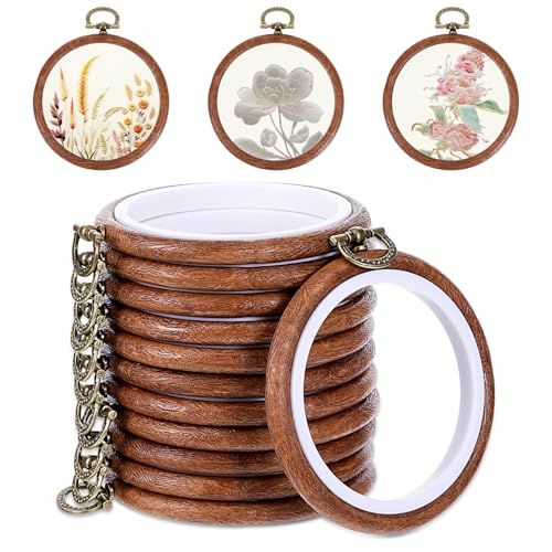Oqqlin 12 Pcs Small Embroidery Hoop, 3 Inch Imitation Wood Embroidery Hoops Round Rubber Cross Stitch Hoop Ring for Sewing, DIY, Craft, Hanging Ornaments - size: 3 Inch