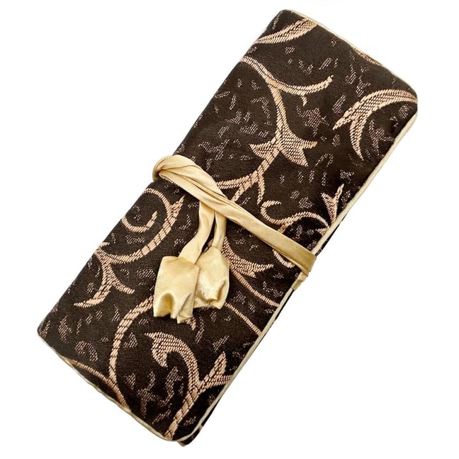 SmilerSmile Jewelry Travel Bag Embroidery Travel Jewelry Organizer with Tie Close Embroidered Flower Jewelry Roll for Women Girls (Vines, Brown) - color: Vines-Brown