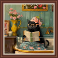 Dimensean Counted Cross Stitch Kit for Beginners, 11CT Unprinted Cross-Stitch Kit Easy Patterns Needlepoint Kit Cross Stitching Embroidery Kit Supplies-Cat Reading in the Water Tank 18x18 inch - color: DIYColor08