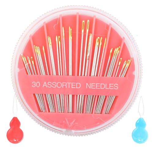 Eketirry Premium Hand Sewing Needles，1 Pack 30-Count Assorted Needles for Sewing Repair, 6 Different Sizes Sewing Needles with 2 Threaders (Pink, 1) - style: Pink