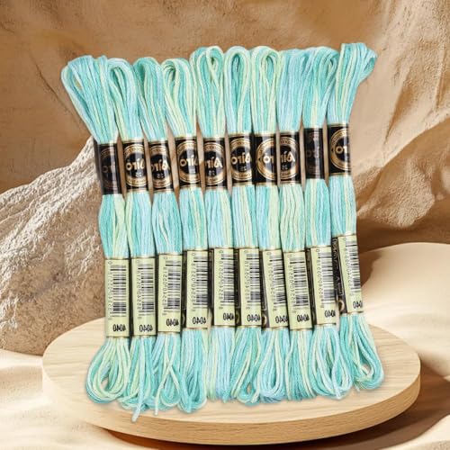 10 Skeins 87.5 Yards 6 Ply Variegated Embroidery Thread Gradient Friendship Bracelet String Soft Segment Dyed Cross Stitch Floss Yarn Bulk for Sewing Making Jewelry Needlecraft Knitting DIY - color: Turquoise