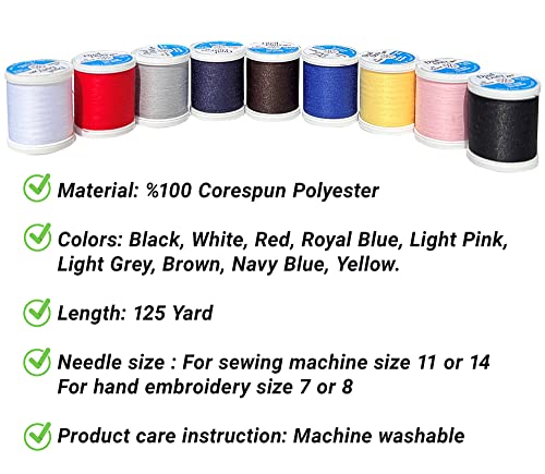 Coats&Clark Threads 9 Bobbins,125 Y Bundle with Black/White Spools 400 Y