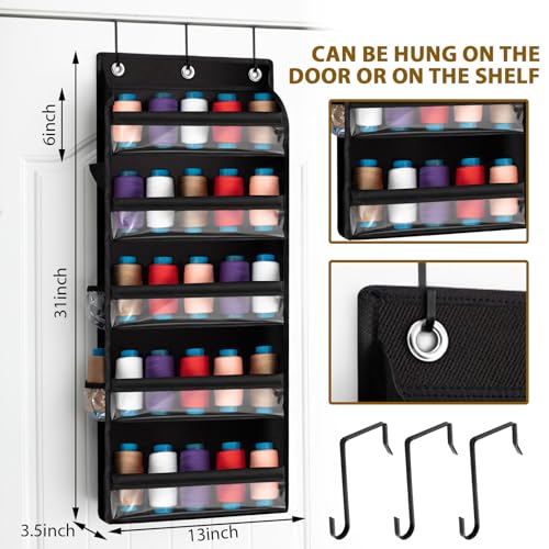 Tegeme 5-Tier Hanging Thread Holder with PVC Window & Side Pocket,Black - color: Black
