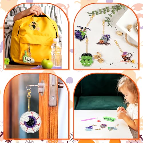 WILLBOND 30 Pcs Glow in Dark Halloween Diamond Art Keychain Ornaments - color: Glowing
