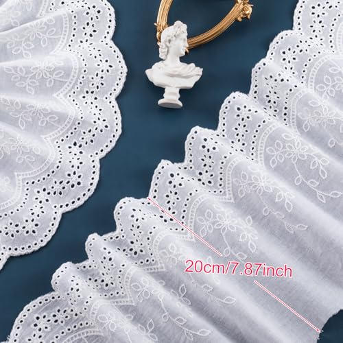 5 Yards Floral Cotton Eyelet Lace Trim, 7.87" Wide, White