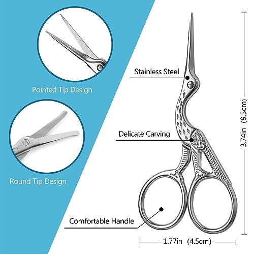 2-Pack Curved & Rounded Stork Scissors, Stainless Steel Professional Beauty Grooming Scissors for Eyebrows, Facial Hair, Dry Skin, Nose Hair.