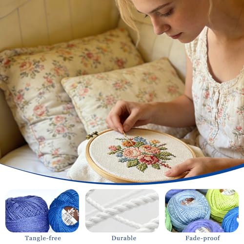 Double Mercerized Egyptian Long Staple Cotton Pearl Thread Ball 10 Grams Rainbow Color Embroidery Thread 12 Colors per Box for Crochet Hardanger Cross Stitch Hand Embroidery,Bluegreen Series - color: bluegreen series