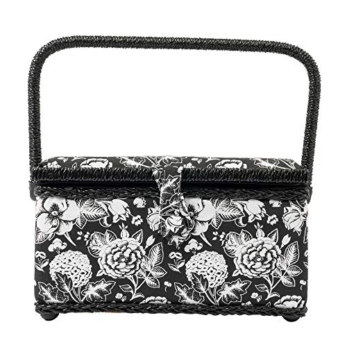 SINGER Sewing Basket, Sewing Kit with Notions, Black & White Floral Print - color: Black & White