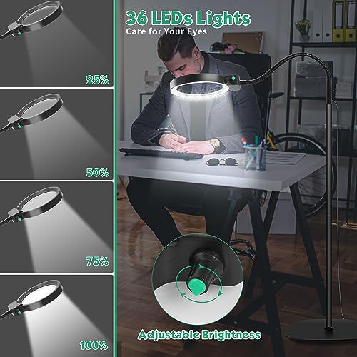 Large 10X Rechargeable Hands Free Magnifying Glass for Reading with Light