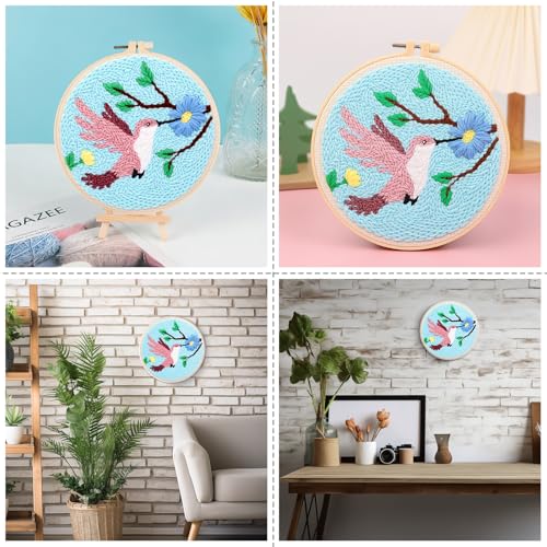 JSRQT Punch Needle Kit for Beginners, Handmade Punch Needle Embroidery Starter Kit for Adult Kids with Bird Pattern, DIY Craft Cross Stitch Rug Beginners Kit with Tool for Home Decor