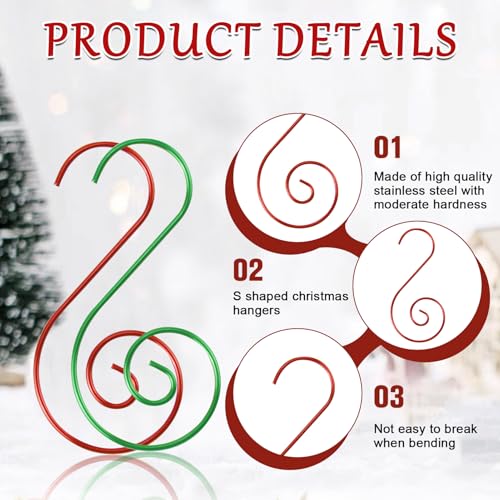 80 Pcs Stainless Steel Christmas Ornament Hooks - S Hooks for Holding Christmas Balls, Green and Red - color: Green Red