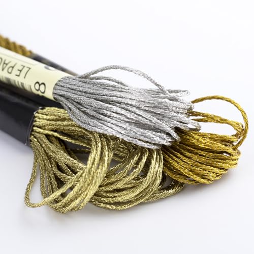 3 Skeins Metallic Embroidery Floss, Glitter Embroidery Thread String, Polyester Cross-Stitch Threads for Hand Embroidery, String Art, DIY Bracelet- Gold & Silver & Yellow - color: Gold & Silver & Yellow